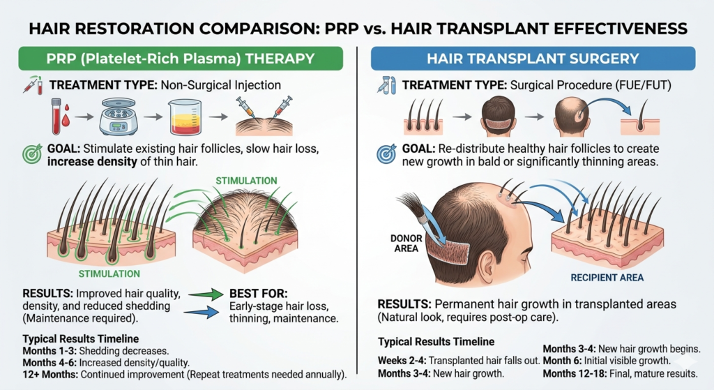 PRP vs hair transplant effectiveness